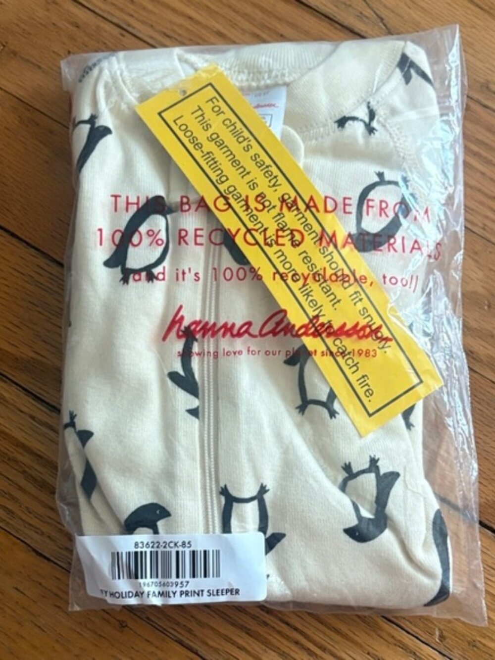 Hanna Andersson Cream Sleeper with Black Penguin Design UNISEX* organic